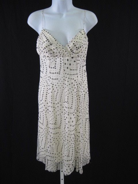 ELIE TAHARI White Black Polka Dot Spaghetti Strap Dress  