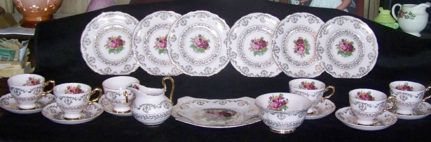 21 pc Tuscan Bone China Tea Snack Set England Roses Gld  