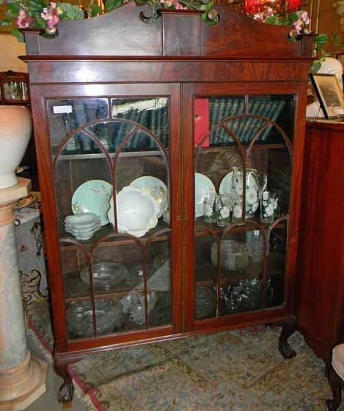 ANTIQUE 1800 FEDERAL 4 FLAME MAHOGANY 2 DOOR BOOKCASE  