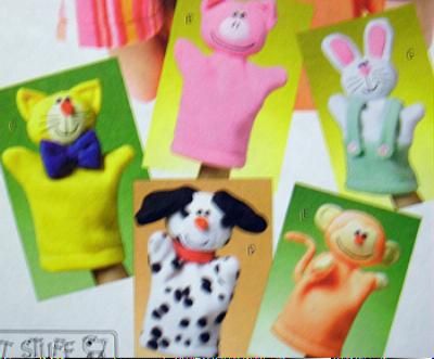 FLEECE HAND PUPPETS PATTERN Pig Bear Monkey Dog Cat Mouse Bunny 