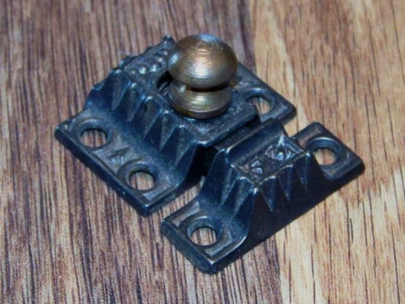 Cabinet Latch Cupboard Catch Old Antique Fancy brass knob tiny size 