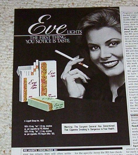 1984 ad Eve Cigarettes cute girl smoking VINTAGE AD  