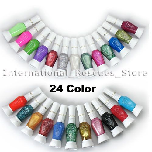 24 COLOR NAIL ART 2   WAY PEN BRUSH VARNISH NAIL POLISH  