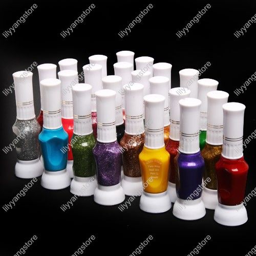 24 Color Nail Art Tips 2 Way Painting Drawing Liner Brush Pen Varnish 