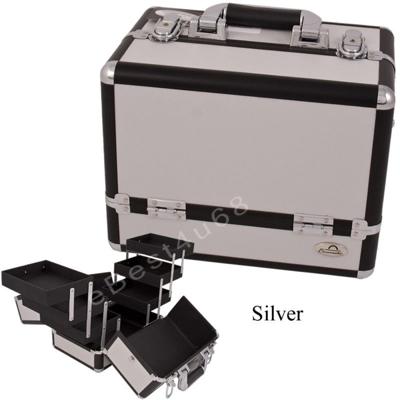 Tier Makeup Cosmetic Train Case Aluminum Box PP2 Silv  