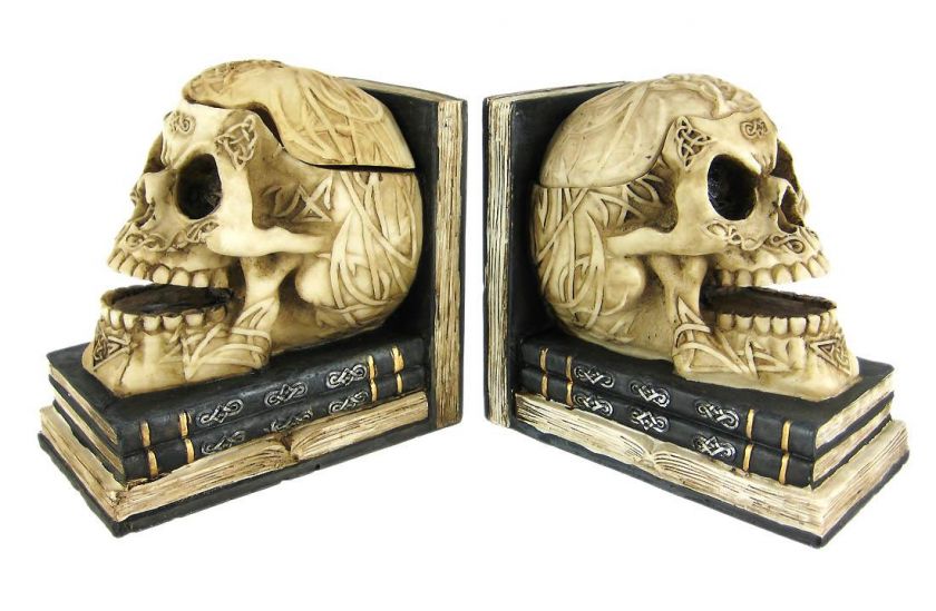 Celtic Knotwork Human Skull Bookends Stash Boxes  