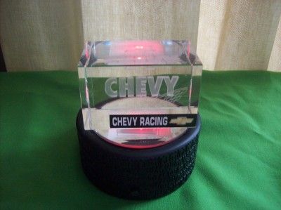 Chevy Racing Logo 3D Cube Crystal Hologram & Light Base  