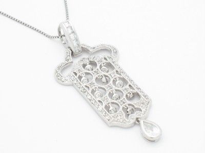   SILVER DIAMOND SET PAVE VINTAGE DESIGN ANTIQUE LOOK DROP NECKLACE NEW