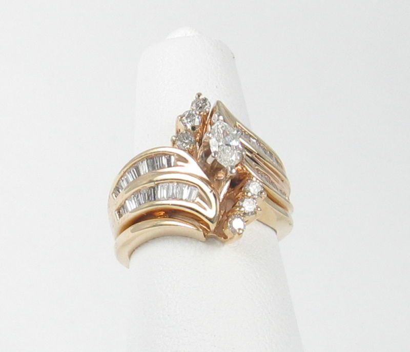 Estate 14k Yellow Gold 2/3ctw Diamond Brides Wedding Ring Set  