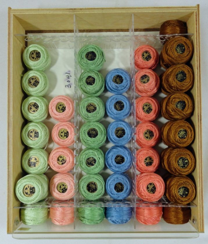 188 BALLS VINTAGE DMC #5 COTTON PERLE THREAD W/DISPLAY STORAGE BOX 