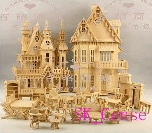 2Xwooden dollhouse doll wood house with 34Furniture kit  