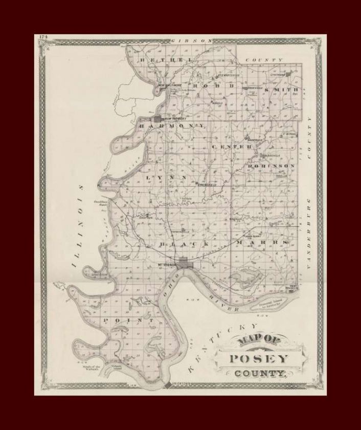 Posey County, Indiana, Cynthiana, Griffin, New Harmony, antique map 