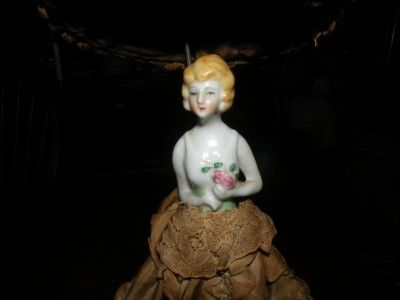   . ANTIQUE CHINA PORCELAIN HALF DOLL BOUDIOR LAMPS ALL ORIGINAL  