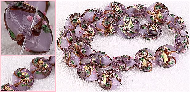 20 Flower Craft Lampwork Glass Beads Coin 22mm D0361 4  