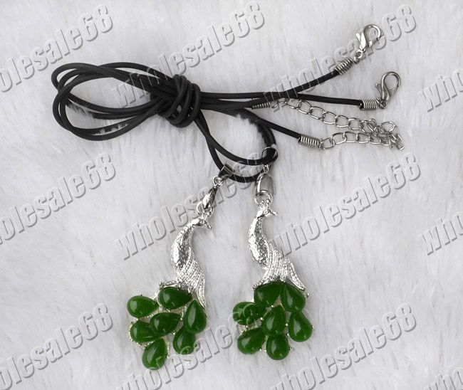 FREE 30pcs peacock imitate jade pendant cord necklace  