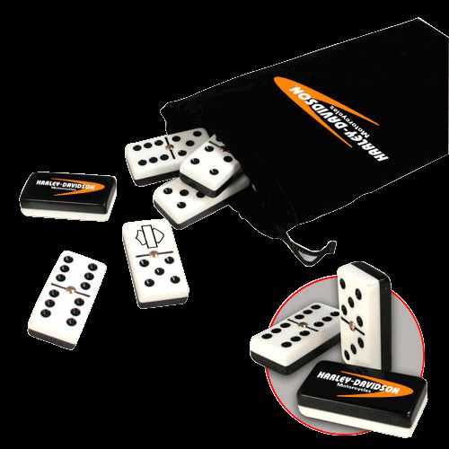 HARLEY DAVIDSON TRAVEL DOMINO GAME SET IN VELOUR POUCH  