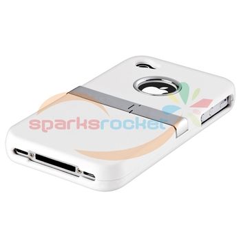 White+Black Chrome Stand Skin Case For iPhone 4 4S 4G 4GS AT&T  