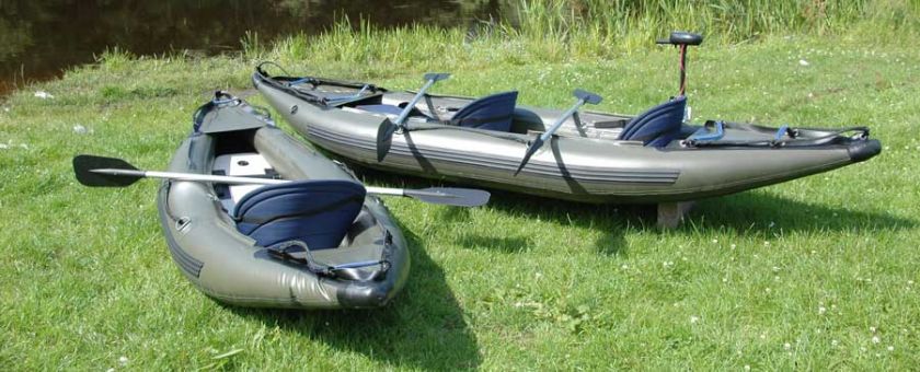 INFLATABLE 1 MAN FISHING KAYAK CANOE + OUTBOARD MOTOR  