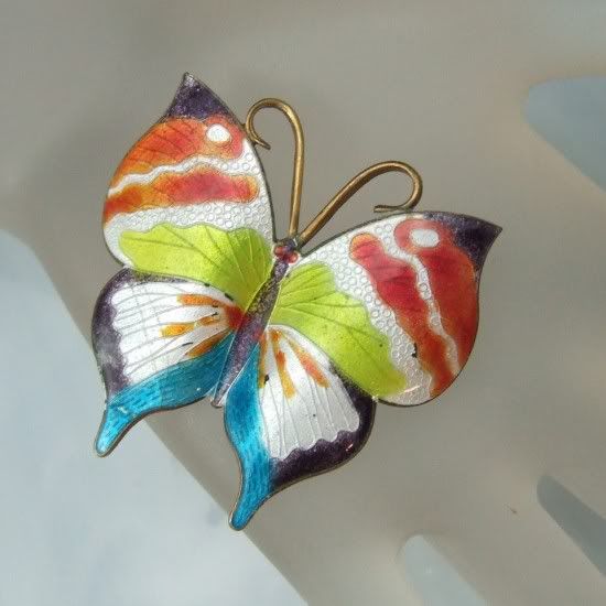 Butterfly Purple Pink Aqua Vintage Enamel Brooch Pin  