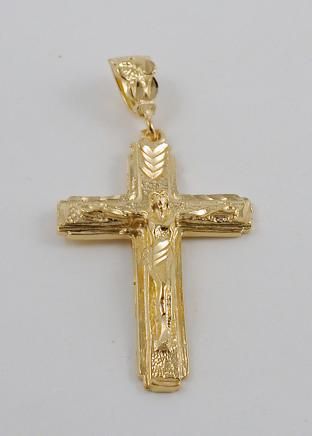 18K GOLD EP LARGE DESIGNER CROSS CRUCIFIX PENDANT  