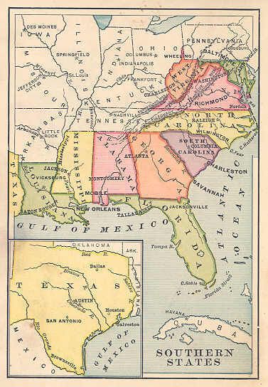 USA SOUTHERN STATES. Antique map. Monteith. c1889  