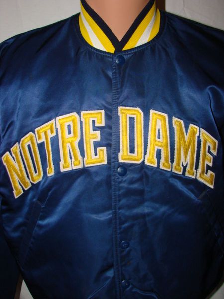 Vtg 80s Navy/Gold NOTRE DAME EMBROIDERED STARTER Satin Jacket Sz M 