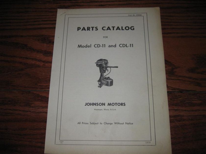 Johnson CD 11 CDL 11 5.5 hp Parts catalog manual  