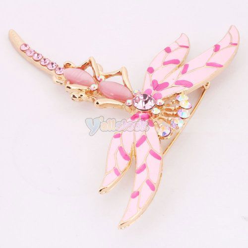 Beautiful Pink Cat Eye Crystal Dragonfly Pin Brooch  