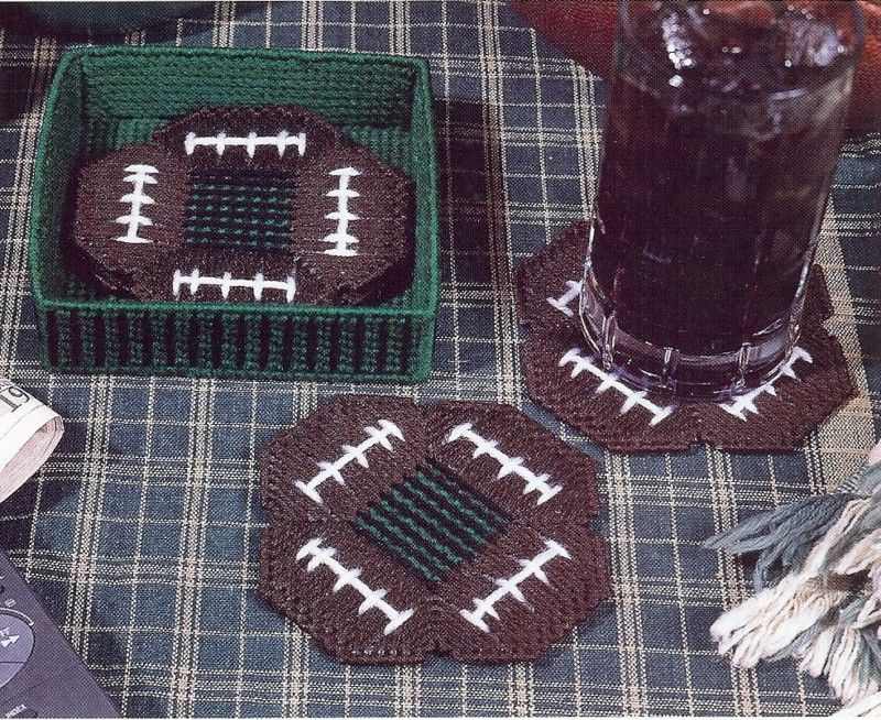 FOOTBALL COASTERS & HOLDER**PLASTIC CANVAS PATTERN**  