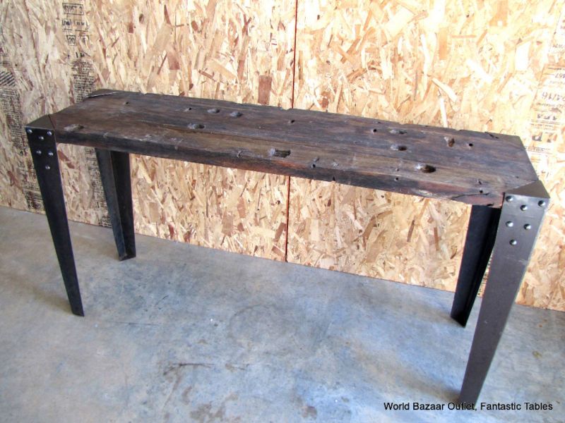 Casteele console table w old demolition wood steel legs  