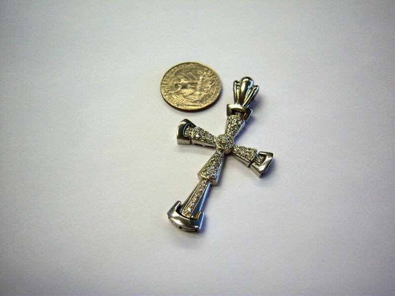 AMAZING 14K WHITE GOLD DIAMOND STUDDED CROSS W@W 15gr  