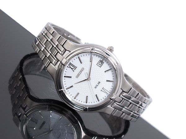 NEW SEIKO SOLAR SLIM SNE025P1 HARDLEX CRYSTAL DATE 100FT MENS WATCH 