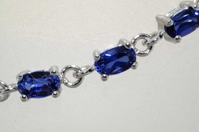   BLUE SAPPHIRE TENNIS BRACELET OVAL CUT .925 STERLING SILVER  