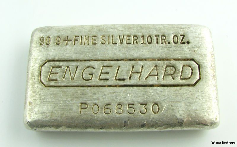 Engelhard 10 Troy Oz .999 Fine Silver Old Poured Bullion Bar 