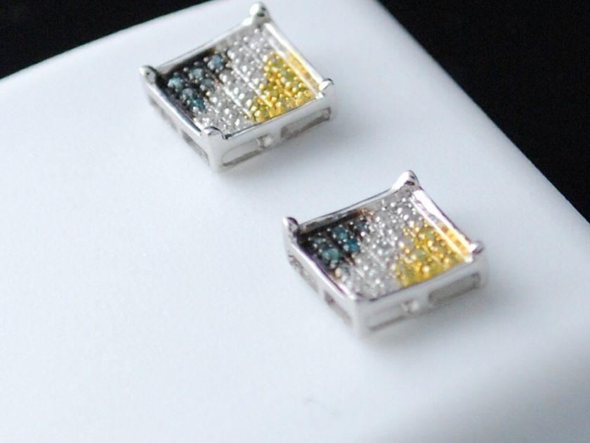 MENS LADIES 10K WHITE GOLD DIAMOND SQUARE STUD EARRINGS  