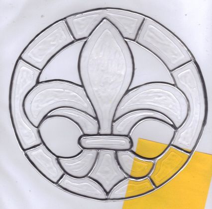 faux stained glass round fleur de lis window cling  