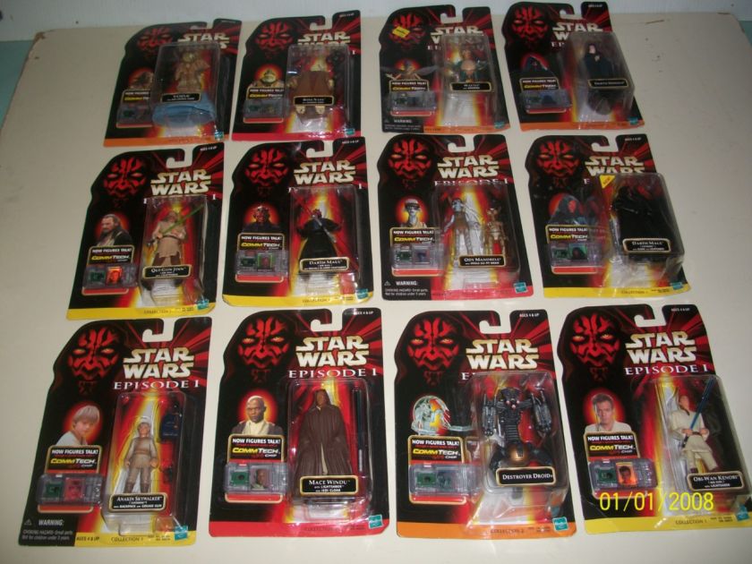 STAR WARS, 12 ACTION FIGURES, EPISODE I, COMMTECH CHIP, COLLECTION 1 2 