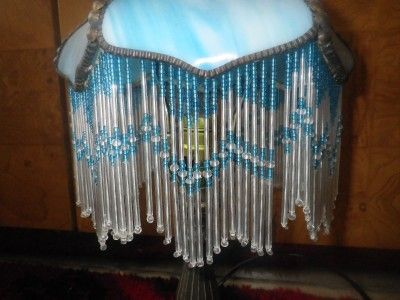 TIFFANY STYLE HANGING BEAD STAINED GLASS SM TABLE LAMP  