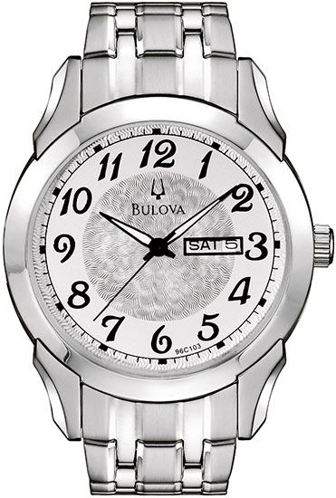 Bulova Mens White Dial Arabic Numeral Day 96C103 Watch  