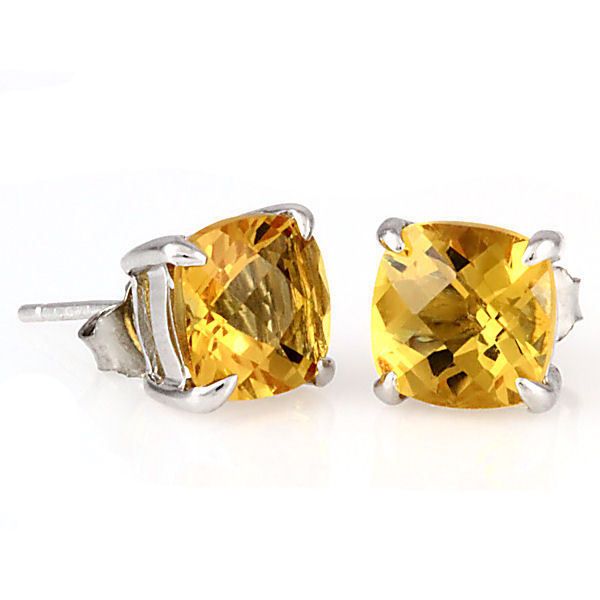   8mm Golden Yellow Topaz Cushion Cut Stud Earrings 925 Sterling Silver