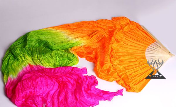 8M ORANGE+GREEN+PINK 100%SILK FAN VEILS   