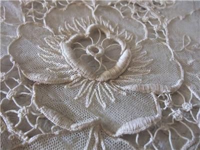   TAMBOUR NET LACE embroidery BED COVER (or curtain) Victorian L  