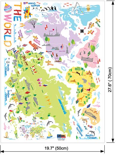 World Map Kids Room Vinyl Decals Wall Stickers Decor  