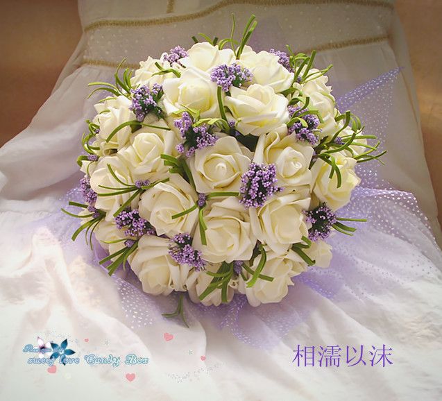   DIAMETER WHITE PINK ARTIFICIAL SILK WEDDING BRIDAL ROSE FLOWER BOUQUET